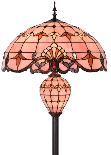 Bieye L30897 Barock-Stehlampe im Tiffany-Stil mit Buntglas und doppelter Beleuchtung für die Inneneinrichtung (Rosa, 50,8 cm breit)