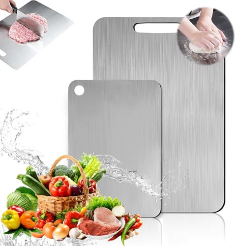 Tabla de Cortar de Titanio, 2Pcs Tabla de Cortar de Titanio, Titanium Cutting Board, Ta-bla Cor-tar Acero Inoxidable, Ambos Lados Ta-bla Cor-tar Acero Inoxidable para carne, pan, verduras, frutas (B)
