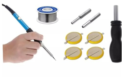 Kit Sostituzione Pile Giochi Game Boy GBC GBA – CR2025 con Linguette 3V + Saldatore 60W + Filo a Stagno + Cacciavite con Inserti + 4 Batterie – Riparazione Cartucce Game Boy Color/Pocket