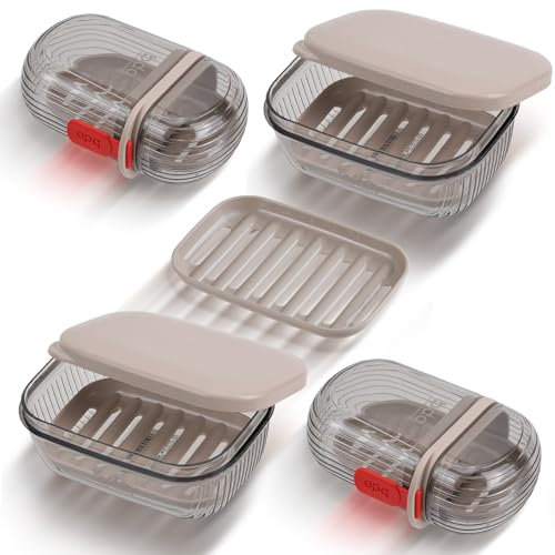 Mulaibdin Lot de 4 Boite a Savon Fermé, Boite Savon Voyage Etanche Solide Douche avec Egouttoir, Porte Savons Salle de Bain avec Couvercle pour Cuisine,Camping,Gymnase,École