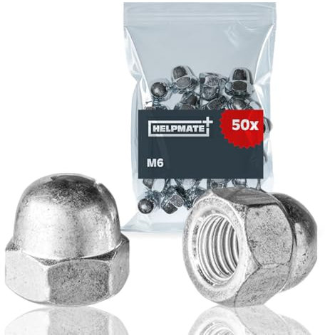 HELPMATE - Écrous borgnes M6 DIN 1578 - Acier électrozingué - 50 pièces - Écrous borgnes hexagonaux pour la protection et la fixation des extrémités de vis