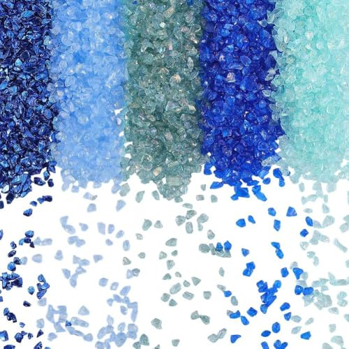 SUNNYCLUE 1 scatola Da 300g 5 colori Blu Vetro Rotto Cristlega Frantumato Glitter Pietre Metalliche Irregolari Granelli Scaglie Pezzi per Nail Art Decorazioni riempire Creazione di Gioielli Fai Da Te.