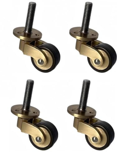 Lenkrollen aus massivem Messing, 25 mm, antike 360°-Lenkrollen, 2,5 cm Möbelrollen, Gummiräder, Vintage-Rollen für Sofas und Tische, Gewindeanschluss, mit Schrauben, Tragkraft: 150 kg (4er-Pack)