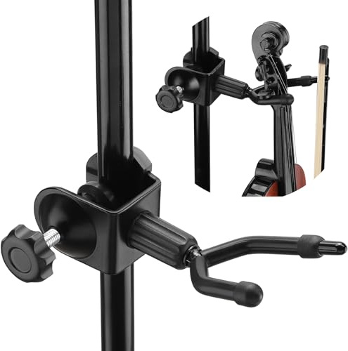 Violin Hanger with Bow Holder, Heavy Duty Metal Violin & Viola Holder for Microphone or Sheet Music Stand and Desktop, 360° Rotate Viola Hanger Hook for Stage Shows, Home Studio Practices