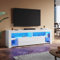 SUNXURY TV Board 160cm Modern TV Schrank mit Glasböden 160 x 35 x 50,5 cm Viet Stauraum, TV lowboard mit Schranktüren Weiß Hochglanz