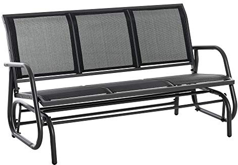 3-Sitzer Gartenschaukel wetterfest Metall Schaukelbank Gartenbank mit Schaukelfunktion stabil bis 300kg Outdoor Relaxstuhl Balkon Terrasse Rückenlehne Netzstoff (147x75x85 cm)