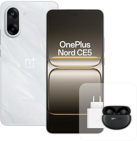 OnePlus Smartphone Nord CE5 8 Go RAM 128 Go Stockage, 6.77 120Hz AMOLED, 50MP OIS, Batterie 5200 mAh, Chargeur 80 W et Nord Buds 3 Pro, Blanc