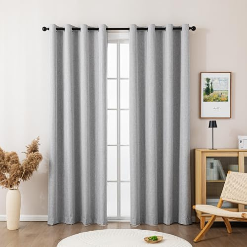 Sonive 100% Blickdichte Vorhänge mit Ösen Gardinen 2 Stück H250xB145cm | Thermovorhänge Leinenoptik Verdunkelungsvorhänge für Schlafzimmer Wohnzimmer Grau