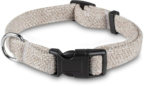 Bunty Handmade Dog Collar, Small - Luxury Soft Fabric Collars with Secure Metal D-Ring, Quick Release Buckle, Adjustable Size Buckles - Made in UK - Small (33/28cm), Cream