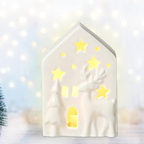 TZQFROCE LED Keramik Häuser Deko Weihnachtsdorf mit Beleuchtung Weihnachtsdeko Häuser Laterne Beleuchtete Weihnachtshäuser Keramik Weiß für Winterdeko, Fensterbank, Tisch Deko