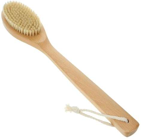 Beinholz Körperbürste mit Langem Griff und Borsten für Weihnachten Event | Dusche und Tägliche Pflege, mit Aufhängeöse, Beige Ausführung, für Schultern und Rücken