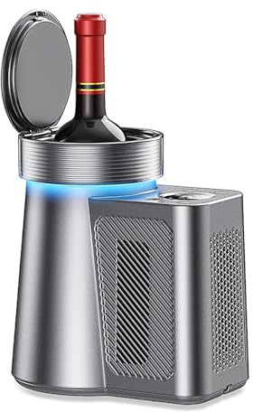 TYZDLSM Smart Wine Cooler Chiller for Red Wine, 12V Portable Single Bottle Wine Fridge with 2-20°C Precise Temperature Control, for Home Parties Office Bar Outdoor Use