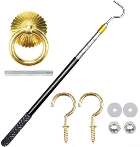 Zilimontt Asta telescopica regolabile in acciaio inox per aprifinestra da 56 a 164 cm con manico antiscivolo, gancio retrattile per sistema di abbassamento della scala, portello del tetto o tenda da