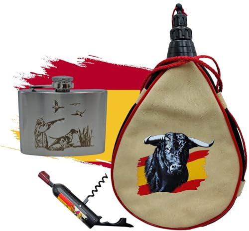 Pack Wine Boot 1.5 L Taurine + Hip Flask with Engraved Hunter 118ml Stainless Steel Boar and Corkscrew with Magnet | Gift for Hunting and Field (Hunter)