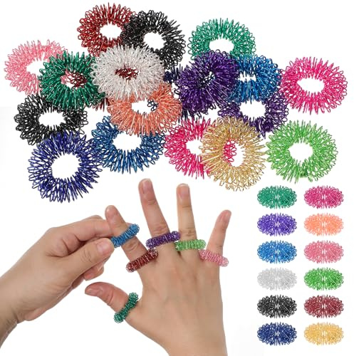 cobee 24 Akupressur Ringe, Finger Massageringe Akupressurring Skills Ringe | Bunte Fingerring Massage Ring Fidget Ring Massage Stressringe für Entspannung Fokus Achtsamkeit