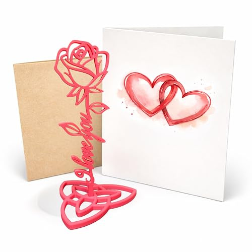 Berninja Muttertagsgeschenk - Valentinstagskarte & Liebeskarte mit 3D-Rose – A6 Grußkarte aus Recyclingpapier inkl. Kraftpapier-Umschlag – Geschenk für Ehefrau, Freundin, Mutter (Rosa)