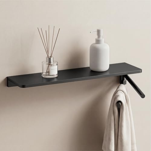 Mai & Mai Duschablage zum Bohren, Duschregal mit 2 Handtuchstangen aus Aluminiumlegierung, Badezimmerablage zur Wandmontage, Badezimmer Organizer 40cm Grau Reglo-19
