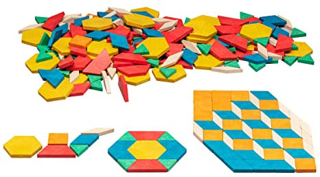 WISSNER® aktiv lernen - Pattern Blocks Geometrie Formen 250 Teile - RE-Wood®