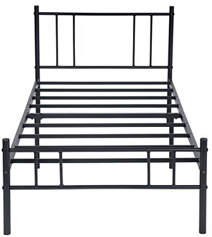 H.J WeDoo Doppelbett Gästebett Metallbett Kinderbett Jugendbett Bettgestelle Bettrahmen mit Lattenrost für Schlafzimmer Betten 140 x 190 cm, Schwarz