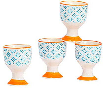 Nicola Printemps Porcelaine Petit déjeuner coquetiers en Bleu Motif/Orange Imprimer - Lot de 4