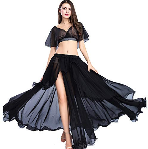 ROYAL SMEELA Bauchtanz Rock Tops Bauchtanz Kostüm Outfit Set Performance Top und Rock Kleider Tanzen Chiffon Maxirock Rock Top Set für Frauen Langer Röcke