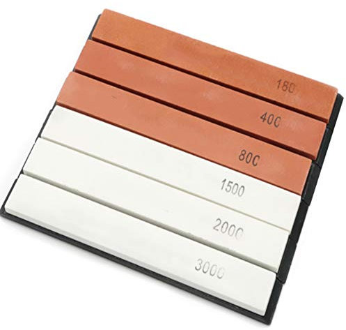 DORALO Whetstone Sharpening Stone Set,6 Pcs for Kitchen Knife Sharpener Professional Sharpening System with Non-slip Base- 180/400/800/1500/2000/3000 Grit