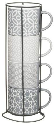 New Durable Unique Amazing Stylish Jumbo Embossed Stacking Mugs 4pk