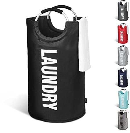 KEPLIN Collapsible Large Laundry Basket - Black, 82 L | Foldable Hamper Basket | Easy to Carry Washing Bag for Laundry | Clothes Hamper for Kids Bedroom, Bathroom, Nursery, Utility Room