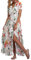 VOGMATE Femme Robe Chic Longue Col V à Fleur Manches Courtes en Coton Robe Maxi de Plage D'été Casual (S-2XL)