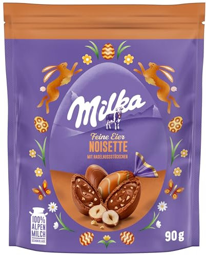 Milka Feine Eier Noisette 1 x 90g I Osterschokolade Einzelpackung I für das Osternest und zum Verstecken I Süßigkeiten zu Ostern aus 100% Alpenmilch Schokolade