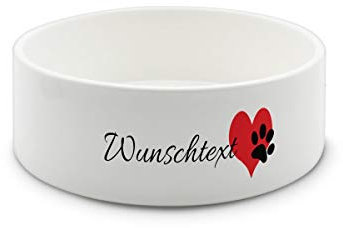 printplanet® - Futternapf mit Name oder Text Bedruckt - Für Hunde - Napf Hundenapf Wassernapf selbst gestalten - Motiv Herz-Pfote