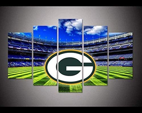bnkrtopsu 5 Wandkunst Stück Leinwand 5 Leinwandbilder auf Leinwand für Heimdekoration und Poster Green Bay Packers Stadium Logo Fußball (150x80cm Rahmenlos)