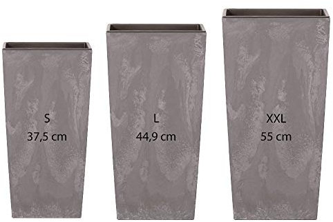 Pack 3 macetas altas Prosperplast (11,4/19/35 litros) Urbi Square Effect de plastico en color gris claro con deposito.