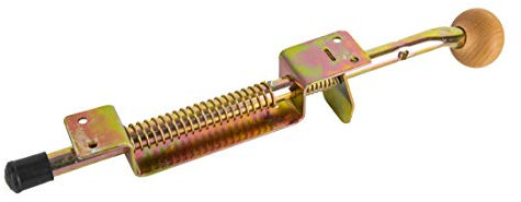 ADGO Pied De Support pour Porte De Garage avec Ressort Verrou De Portail Montage Au Sol Butée Galvanisée Jaune Poignée en Bois avec Angle De Fermeture en Acier (42 cm)