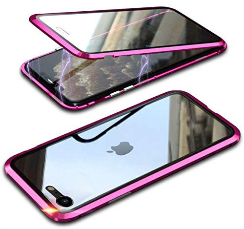 Hülle für iPhone SE 2022/iPhone SE 2020/iPhone 8 4.7'', Magnetische Handyhülle 360 Grad Full Body Vorne hinten Gehärtetes Glas Schutzhülle Einteiliges Ultra Dünn Flip Transparente Cover,Violett