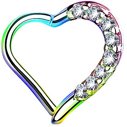 Segment Clicker Scharnier Ring Piercing Herz mit Kristall Glitzer Septum Tragus Helix Nase Lippe Nasenring Nasenpiercing Ohr Knorpel Daith - Rainbow | Links