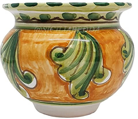 Sicilia Bedda - VASO IN CERAMICA SICILIANA - Decorazione Maioliche - Prodotto Artigianale di Alta Qualità (Verde e Arancio)