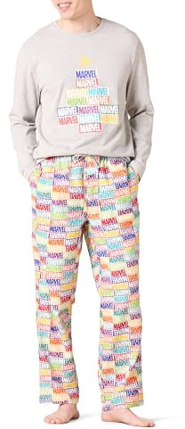 Amazon Essentials Disney | Marvel | Star Wars Set da Notte Pigiama in Flanella Uomo, Marvel Holiday Bricks - Mens, L