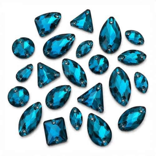 Brillabenny 36 flache Steine zum Aufnähen, Kristall, Strass, Formen: Doppeltes Loch, Kristall, Strass, Kleid für Bräute (Blau Zirkonia mit Pfauen)