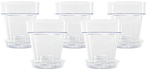 Kalapanta Vaso per Orchidee trasparente in plastica con Fori Drenaggio e Sottovaso (5, Ø 14 cm)