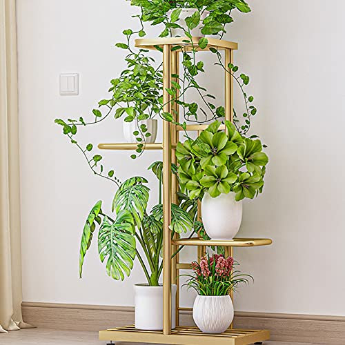 Pflanzenständer Blumenhocker, Blumenständer Metall Blumenregal, Pflanzenregal Indoor, Blumentopfständer Metall Pflanzen Stehen Für Innen & Außen Garten Balkon (Golden-4Tier)