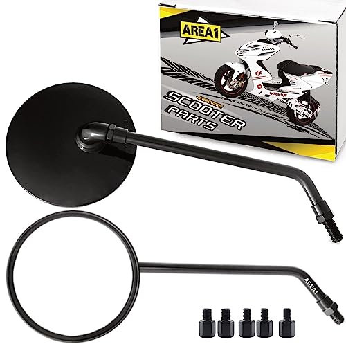 Area1 Universal Motorroller Rückspiegel Paar rund e-geprüft M8/M10 + Adapter, für z.B. LX LXV Sprint GTS GT GTV ET2 ET4 Primavera Django Habana Mojito