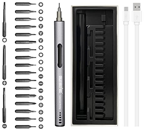 Esoes 23 in 1 Precision Screwdriver Set, Mini Electric Screwdriver Set with USB Charging Cable, Mini Repair Tool Kit with 20 Precision Bits 3 LED Magnetic for Phone Watch Camera Laptop Toys