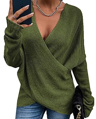 WHZXYDN Automne Et Hiver Nouveau Pull en Maille Ample Croisé pour Femmes