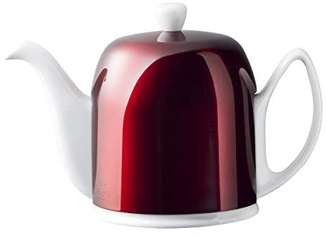 Degrenne Salam Pomme D'Amour Théière française de luxe – Théière en porcelaine avec couvercle en acier inoxydable rouge, bouilloire en céramique pour thé en vrac, infuseur amovible, capacité de 6