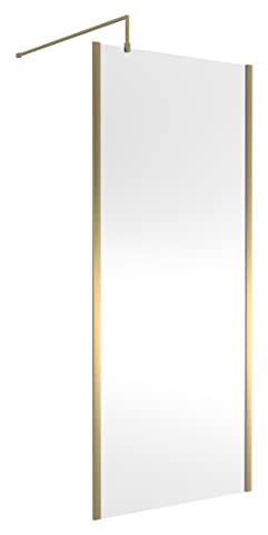 Hudson Reed WRSOBB90 Modern Bathroom Outer Framed Wall Fixed Wetroom Screen with Support Arm, 900mm, Brushed Brass
