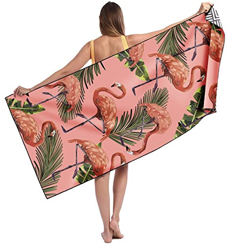 Runmeihe Strandtuch, 80 x 180cm Extra großes Mikrofaser Strandtuch für Erwachsene, Doppelseitiges Sandfreies Schnelltrocknend Leichtes Handtuch für Strand Schwimmen Flamingo - Rosa