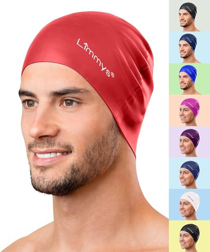 Limmys Gorro de Natación de Mujer y Hombre – Gorro de Piscina 100% Silicona – Gorro de Piscina de Mujer Cómodo, Elástico Gorros de Natación (Rojo Oscuro)