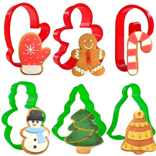 Weihnachtsausstecher-6-teiliges Ausstecher-Set Aus Kunststoff,Lebkuchenmann,Weihnachtsbaum,Schneemann,Zuckerstange, Handschuhe,Glockenförmige Keksausstecher für Kinder.