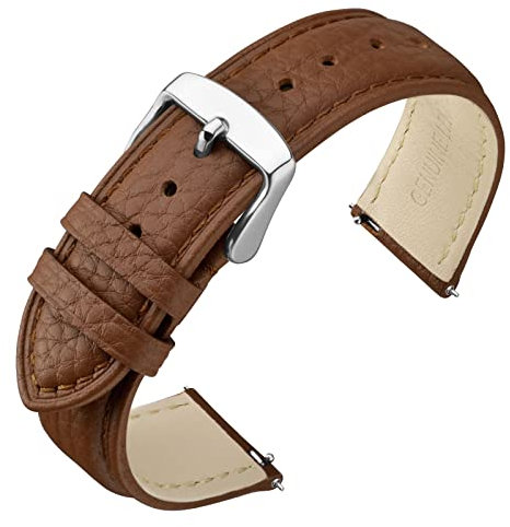 ANNEFIT Uhrenarmband 20mm Leder mit Edelstahl Silberne Schnalle, Schnellverschluss Armband mit Weich Gepolstert für Herren Damen (Braun)